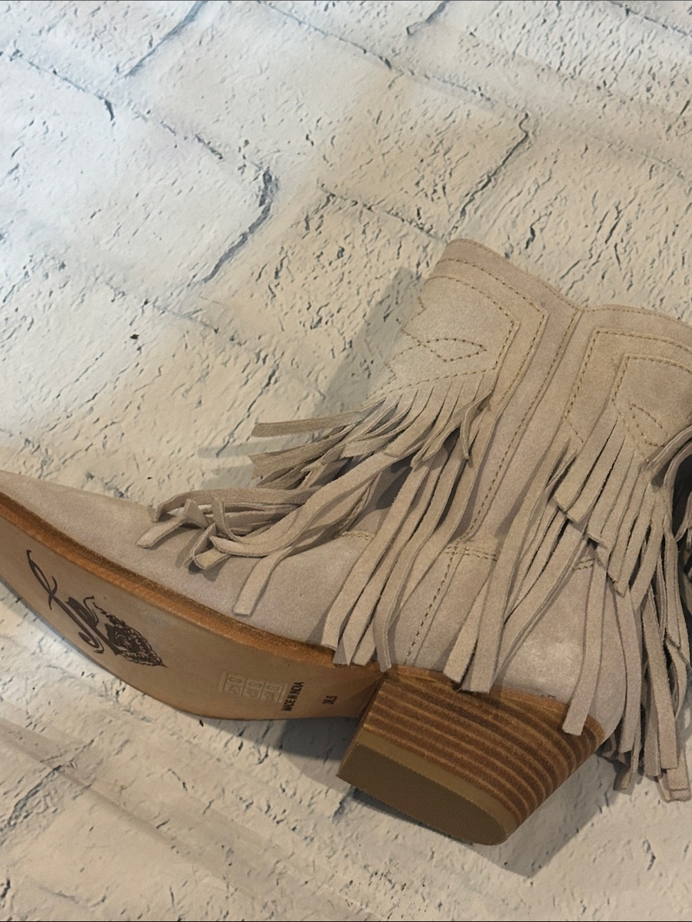 Free People Fringe Suede Western Ankle Boots - Light Gray - Picture 6 of 12